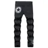 Pantalones vaqueros para hombre Estilo Pintura de color negro Estiramiento High Street Star Print Slim Elástico Flaco Pantalones de mezclilla Lápiz 230915