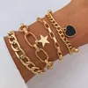 Bracelets à maillons en chaîne épaisse pour femmes, ensemble de Bracelets en alliage, chaîne en forme de cœur et d'étoile, bijoux Punk, à la mode, 4 pièces/ensemble