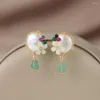Dangle Earrings Anslow Design High Quality Green Natural Stone Freshwater Pearl Handmade Flowers Shape Girls Party Jewelry Mothers' Gift