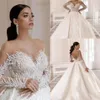Yeni Varış Lüks Arap Dubai Boncuklar Kristaller Balo Elbise Gelinlik 2022 Vestido de Noiva Yumuşak Sheer Tül Uzun Kollu Backl3255