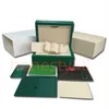 HJD ROLEX Högkvalitativ Green Watch Box Cases Papperspåsar Certifikat Originallådor för trä Män Mens Watches Presentväskor Accessori236P