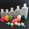 Färgglada plastflaskor 3 ml 5 ml 10 ml 15 ml 20 ml 30 ml 50 ml 60 ml 100 ml 120 ml E flytande droppflaskor med långa tunna spetsar.