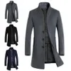 Mélanges de laine pour hommes Hommes hiver chaud couleur unie trench-coat en laine mince vêtements d'extérieur pardessus veste longue veste de couleur unie pour hommes avec laine à long bouton 230915