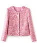 Luxury Sequined Pink Tweed Woolen Jacket For Women 2023 Fashion Autumn Winter Coats Sweet Party Outerwear Veste Femme