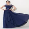 Elegante gasa de encaje azul marino Vestidos largos de dama de honor Vestidos de noche con marco ajustado de manga corta Vestidos de dama de honor de talla grande Unde269O