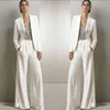 New Bling Sequins Ivory White Pants Suits Mother Of The Bride Dresses Formal Chiffon Tuxedos Women Party Wear Fashion Modest309q