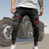 Zagnione męskie chude dżinsy Slim Locomotive Hole Pencil Spodnie Zipper Biker Hip Hop Denim Spodnie Jogging Street Ubrania Man x06212253
