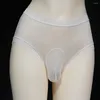 Cuecas sexy homens sissy roupa interior ultra fino sheer malha briefs renda bola bainha troncos transparente hight rise calcinha gay lingerie erótica