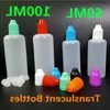 Bouteille d'emballage en plastique PE 60 ml 100 ml 120 ml Flacons compte-gouttes vides Aiguille translucide Bouchons à l'épreuve des enfants pour les huiles liquides de jus de vapeur E Vap Xqfo