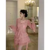 ワークドレス2023女性のための春韓国スタイルフリルシャツAラインスカートスーツ2ピースセット甘いレトロY2K