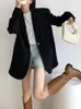 Women's Suits Women Grey Blazers Elegant Loose Retro Single Button Korean Streetwear Office Ladies Coats Casual Jacket Clothing 2023