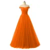 2019 New Arrivals Orange Off The Shoulder A-line Long Bridesmaid Dresses Tulle Wedding Guest Maid of Honor Dresses 100% Real Image288O