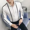 Ribbon Striped Men's Shirt Long Sleeve Slim 2019 New Men's Social Club Shirt Casual Business Dress Party Brand Top279R