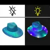 LED Colorful Light Up Cowboy Hats Neon Sparkly Space Light Up Cowgirl Hat Holographic Rave Fluorescent Hats Costume Party 916