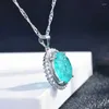 Ketting Oorbellen Set Luxe Paraiba Zirkoon Sieraden Prachtige Ovale Hanger 925 Zilveren Ongebruikelijke Eeuwigheid Trouwring Voor Vrouwen