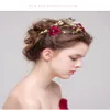 Mode strass fleur rouge plaqué or papillon bandeaux de mariage diadème perle bandeaux bijoux de cheveux de mariée accessoires 240R