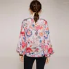 Blusas femininas Birdsky 1 PC Mulheres Blusa Tops Pulôver Casual Gola Lanterna Manga Pano Botões Real Mulberry Silk Floral S-617