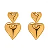 ダングルイヤリングラグジュアリートレンディダブルハート型イヤリングゴールドカラー滑らかな金属愛の女性のためのドロップ