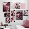 Flickors rum dekoration nordisk konst canvas målningar rosa blommor pion affischer växter bilder soffa vägg sovrum dekor bakgrund l01