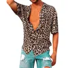 Mens Hawaiian Shirt Male Casual Printed Men's Baggy Beach Leopard Print Kort ärmknapp Retro Skjortor Toppar Blus S-3XL11234P