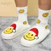 Slippers worden geleverd met sok winter nieuwe kaii cartoon dames huis bont slipkamer slaapkamer kerstman patroon huis pluizige slippers dia babiq05