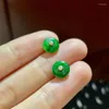 Stud Earrings Natural An Jade Green Round Earings Vintage Silver Inlaid For Women Classical Simple Party Jewelry Gift