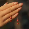 Boucles d'oreilles pendantes 1 paire femme lanterne rouge pendentif Long automne hiver bijoux antiques mariée boucle d'oreille femmes fille année cadeau bijoux