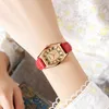 Fashion Barrel Wristwatches Retro Designer Women Quartz Watches High Quality Leather Band Waterproof Wristwatch Brown Red for Ladies