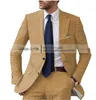 Costumes pour hommes en lin hommes 2 pièces costume d'affaires formel cranté robe de mariée marié personnalisé doux-hommes Blazer (veste pantalon)