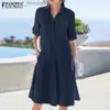 Basic Casual Dresses ZANZEA Women Europe Daily Texture Fabric Adjustable Sleep Length Solid Color Shirt Dress L230916