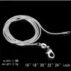 Nya stora kampanjer 100 st 925 Sterling Silver Smooth Snake Chain Necklace Hummer Clasps Chain Jewelry Size 1mm 16inch --- 24inch3023