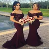 Bourgogne Off the Shoulder Bridesmaid Dresses Long Mermaid Sparkling Top Sequin Wedding Gästklänningar Plus Size Maid of Honor Gowns267V