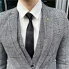 メンズスーツブレザースーツ2023ブレザーベストパンツストライプ格子縞のスリムなオスフォーマルエレガントなビジネスイブニングウェディングセット230915