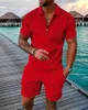 2023 Herren Mode Casual Set 3D Printed Reißverschluss Kurzärärmelte Polo-Shirt Shorts 2-teiliges Set