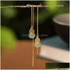 Charm S925 Sterling Silber vergoldet Hetian Graue Jade Hängeohrringe Retro Lange Damen Münzkürbis Eardrop Ohrring Tropfen Deli Dhgarden Dhrpx