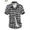 Mode hommes été tenue décontractée chemise hommes Plaid à manches courtes dessus de chemise Tee234Q