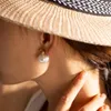 Boucles d'oreilles pendantes de luxe pour femme, perle elliptique, plaqué or 16 carats, en acier inoxydable, géométrique, doux, non irritant, minimaliste, cadeau de bijoux