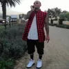 Whole-Tyga L K Hip hop fermeture éclair latérale dorée surdimensionné chemise en flanelle à carreaux tee-shirt hommes décontracté zippper rouge tartan à carreaux dernier roi Tee sh281c