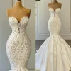 Vestidos De novia De sirena De lujo, sexys, escote con forma De corazón De tul, encaje, perlas De cristal, vestidos De novia para mujer, bata hecha a medida De Mariee223E