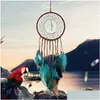 Annan heminredning Boho Dream Catch Tassel Feather Turquoise Wind Chimes Window Wall Hanging Indian Drop Delivery Garden DHX7A