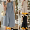 Basic Casual Dresses ZANZEA Women Korean Casual Round Neck Sleeveless Front Middle Pleated H Version Dress With Pockets L230916