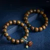 Bracelet Antique à brins de bouddha, perles faites à la main, en Jade, chaîne à main pour femme, perle de bois de santal vert