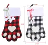 Plaid Dog Paw Socks Choinke Tree Hanging Pończochy świąteczne dekoracja skarp