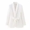 Women's Suits Fuchsia Tuxedo Blazer Woman Belt Button Jacket Women Long Sleeve Straight Blazers For Streetwear