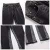 Mens Jeans vintage lapptäcke blossed y2k streetwear wide ben denim pant hip hop svart färgblock smal passform för män 230915