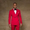 Double Breasted Rose Red Groom Tuxedos Mens Coat byxor Set Man Work Suit Prom Dress Jacket Pants Tie W1236272C