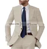 Costumes pour hommes en lin hommes 2 pièces costume d'affaires formel cranté robe de mariée marié personnalisé doux-hommes Blazer (veste pantalon)