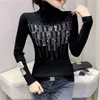 Maglioni da donna eleganti coreani sottili diamanti casual dolcevita a maniche lunghe maglione lavorato a maglia autunno inverno magliette basic all-match