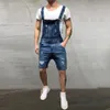 Pantaloncini tute jeans 2019 Moda estiva Salopette in denim effetto consumato Hi Street per pantaloni da uomo con bretelle204M