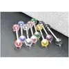 Tongue Rings 100Pcs Tongue/ Nipple Shield Ring Barbells Straight Bar 14G Glitter Balls Body Piercing Jewelry Drop Delivery Dhgarden Dhsab